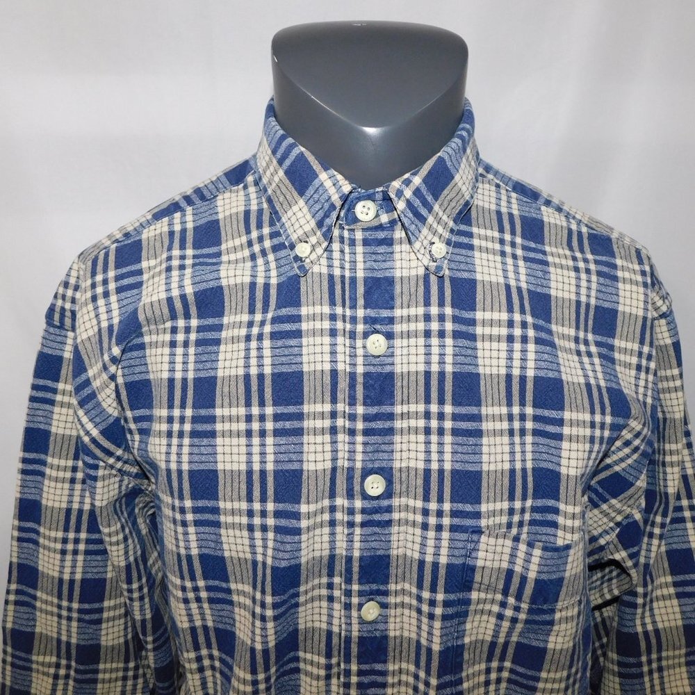 Eddie Bauer L Tall LT Ultralong Blue Cream Plaid Long Sleeve Button Front shirt - Picture 3 of 9